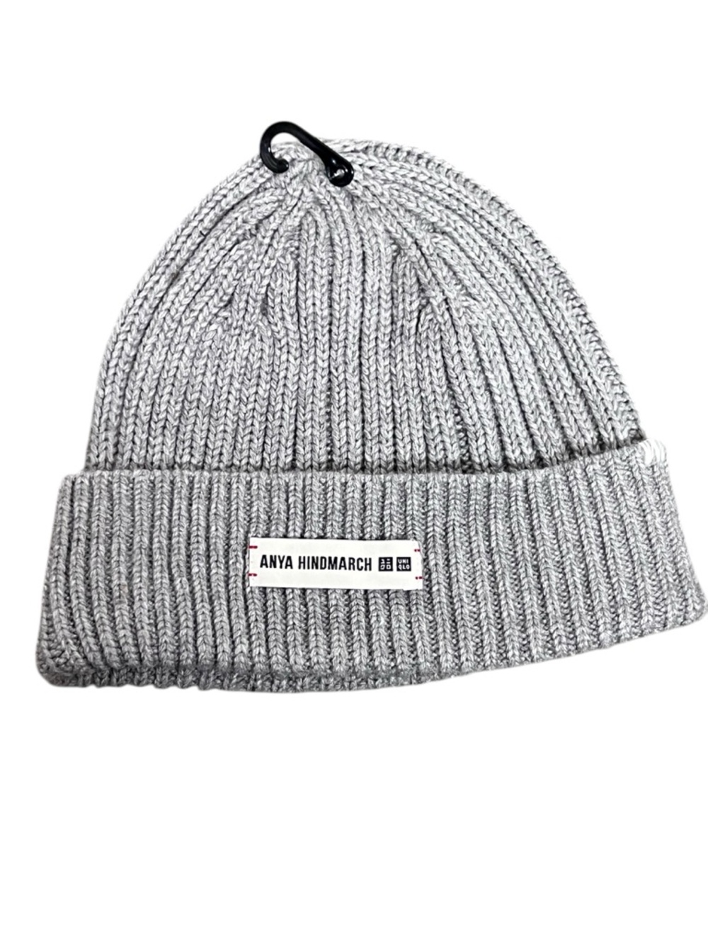 NEW Uniqlo x Anya Hindmarch Heattech Ribbed Grey Eyes Chunky Knit Beanie‎ - Picture 2 of 3